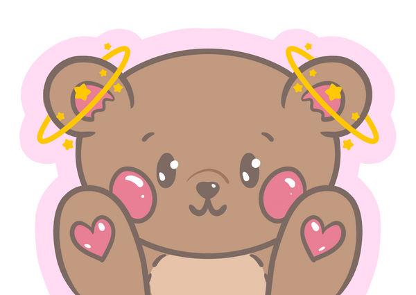 Cartoon bear with pink hearts on a pink background