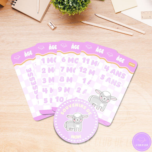 Custom Baby Milestone Sticker Bundle - Lilac Sheep Collection - Le Club de Leiza - Sticker