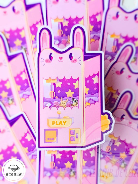 Kawaii bunny claw machine vinyl sticker, cute gaming design for laptop decoration