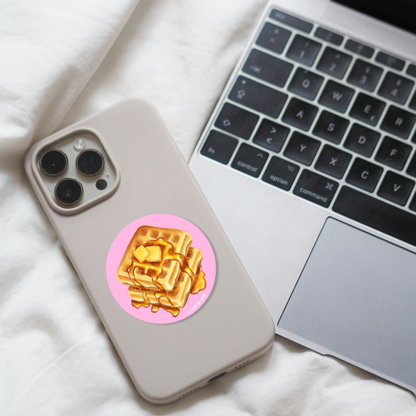 Magical waffle stack holographic sticker, cute food kawaii design with sparkly finish