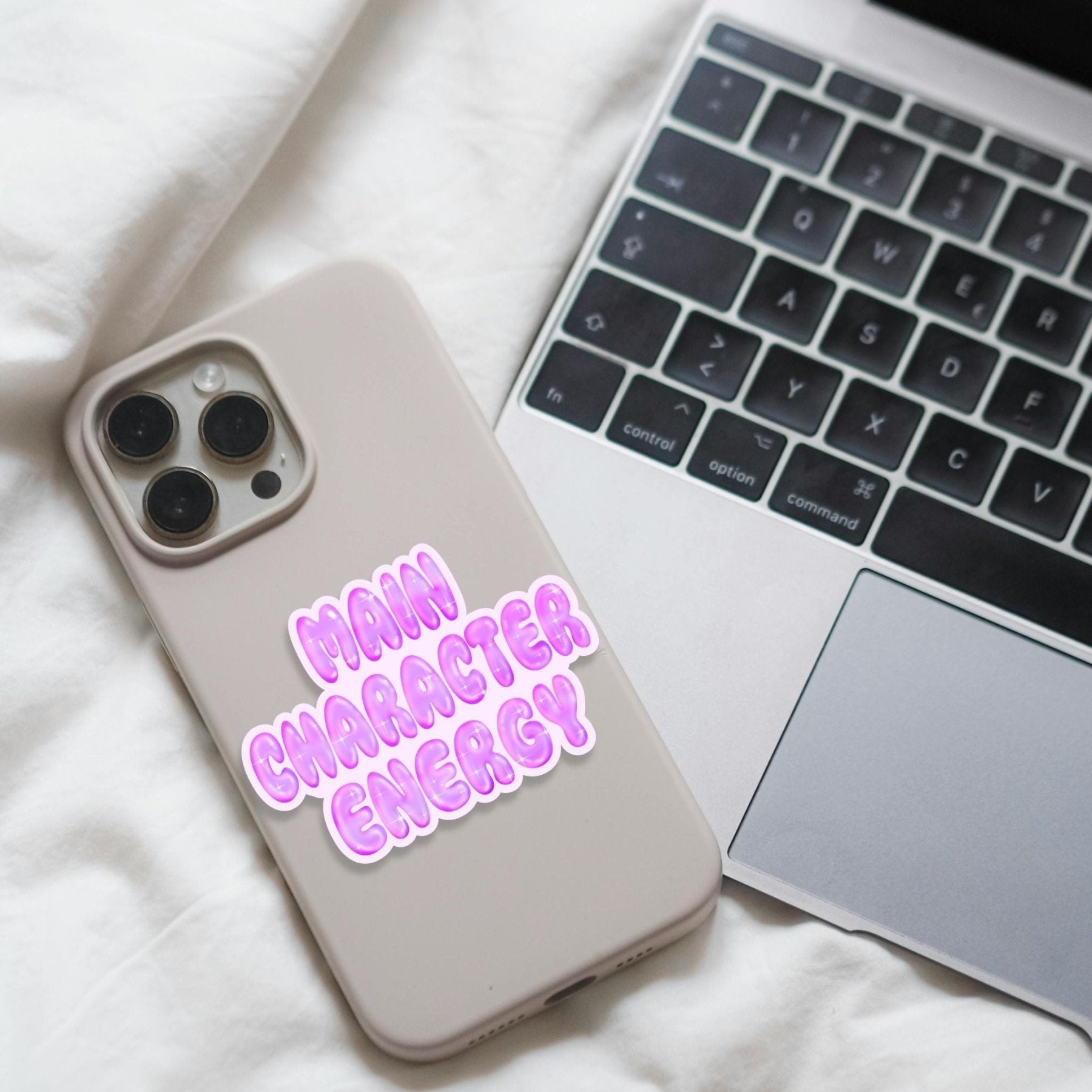 Main character energy holographic sticker with empowering message, sparkly kawaii design
