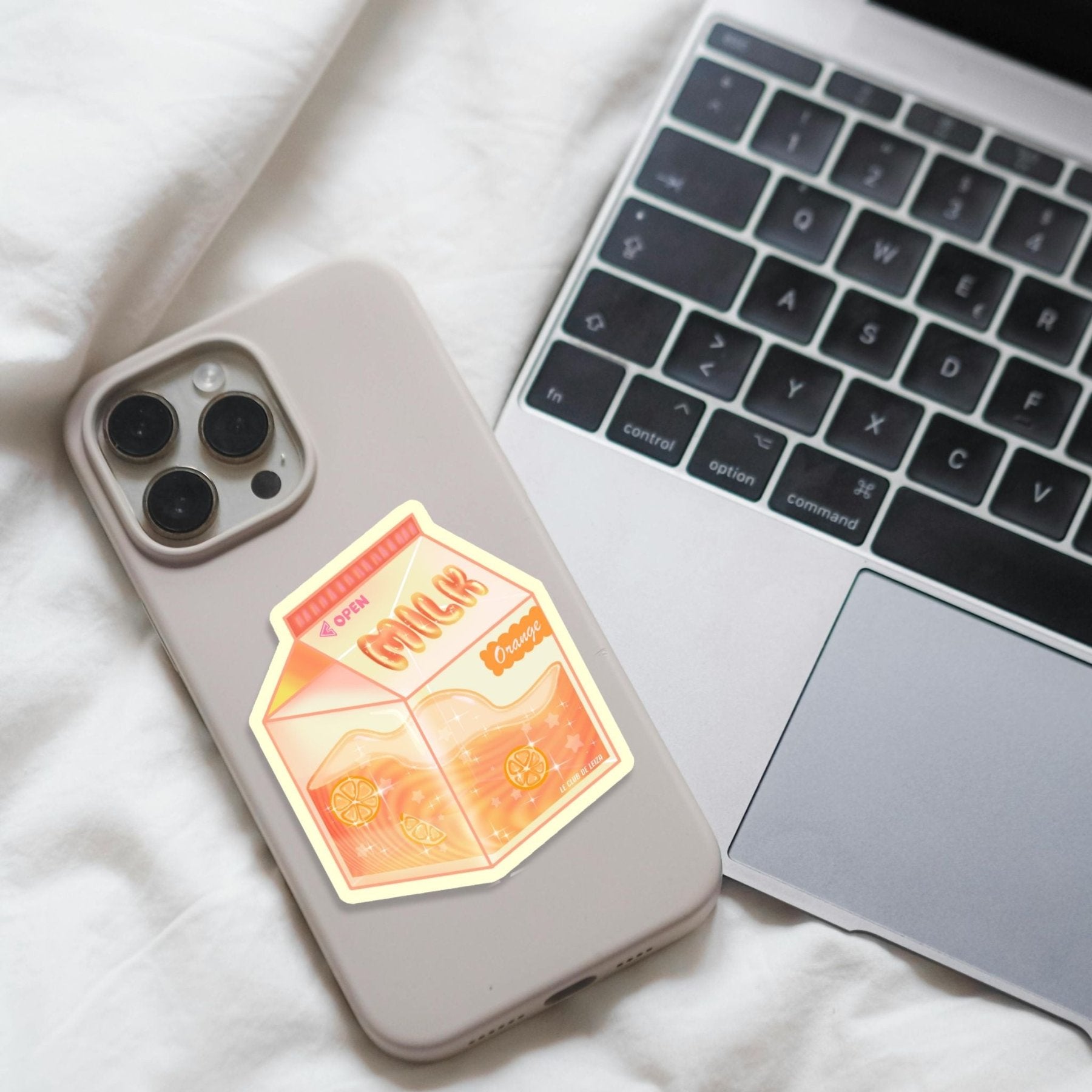 Cute orange milk carton kawaii sticker, water-resistant vinyl, handmade in Canada
