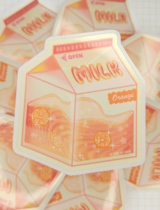 Orange,Milk, Lait, Cute, Mignon, Stickers, Autocollant, Glossy, Carton, Kawaii, Vinyl
