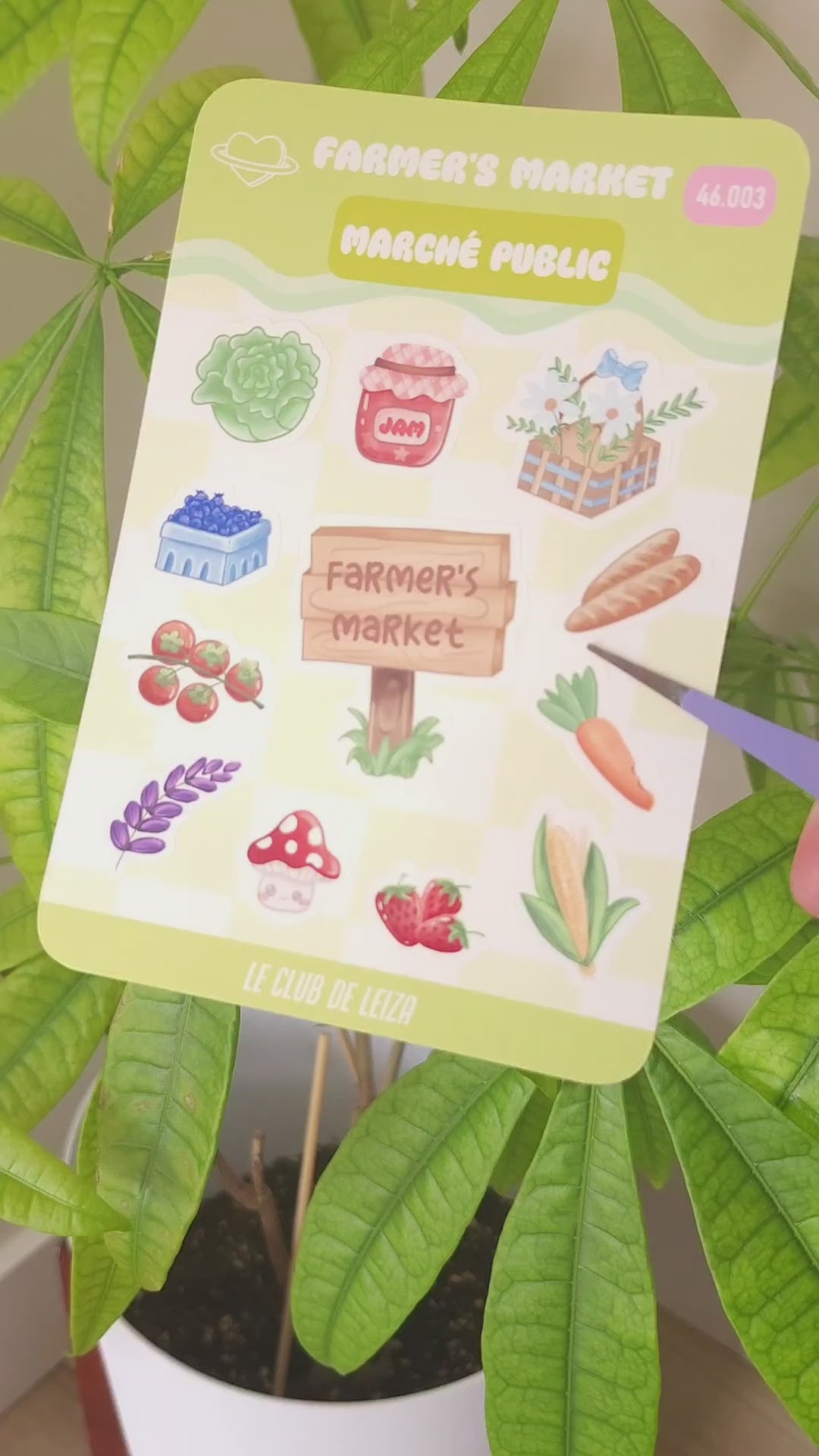 Farmer's market sticker sheet with cute vegetable designs, kawaii produce illustrations
