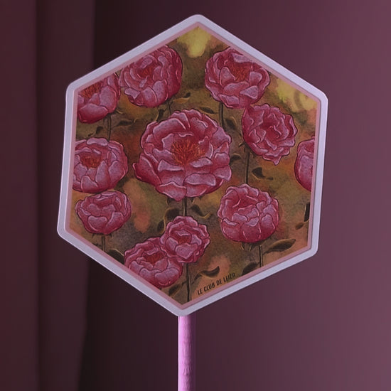 Flower, Peony, Glossy, Stickers, Vinyl, Hexagon, Bouquet, Fleur, Cute, Watercolor, IRL