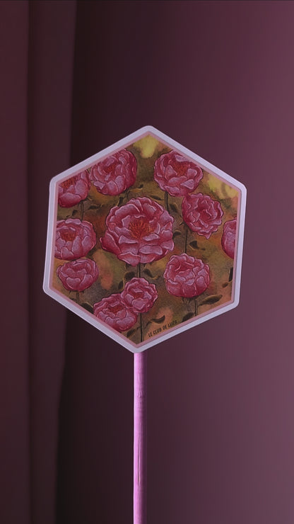 Flower, Peony, Glossy, Stickers, Vinyl, Hexagon, Bouquet, Fleur, Cute, Watercolor, IRL