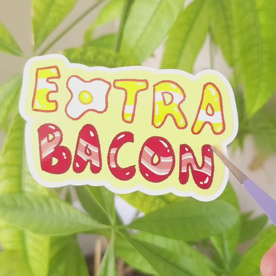 Extra bacon kawaii vinyl sticker, cute food design for bacon lovers