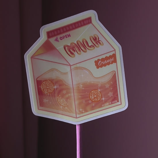 Orange,Milk, Lait, Cute, Mignon, Stickers, Autocollant, Glossy, Carton, Kawaii, Vinyl, Video, IRL