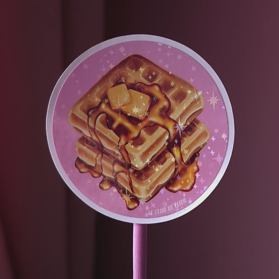 Waffles,Sticker, Holographic, Stars, Vinyl, Glossy, Round, Pink, Yellow, Butter,watercolor, Sirop, Sirup, Food Art, Kawaii, Gauffres, IRL