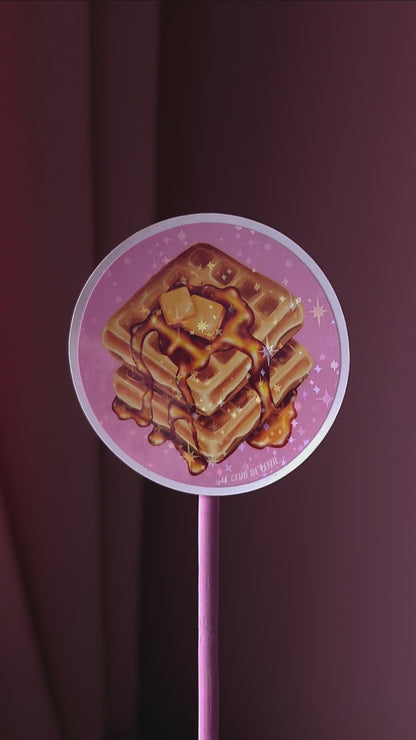 Waffles,Sticker, Holographic, Stars, Vinyl, Glossy, Round, Pink, Yellow, Butter,watercolor, Sirop, Sirup, Food Art, Kawaii, Gauffres, IRL