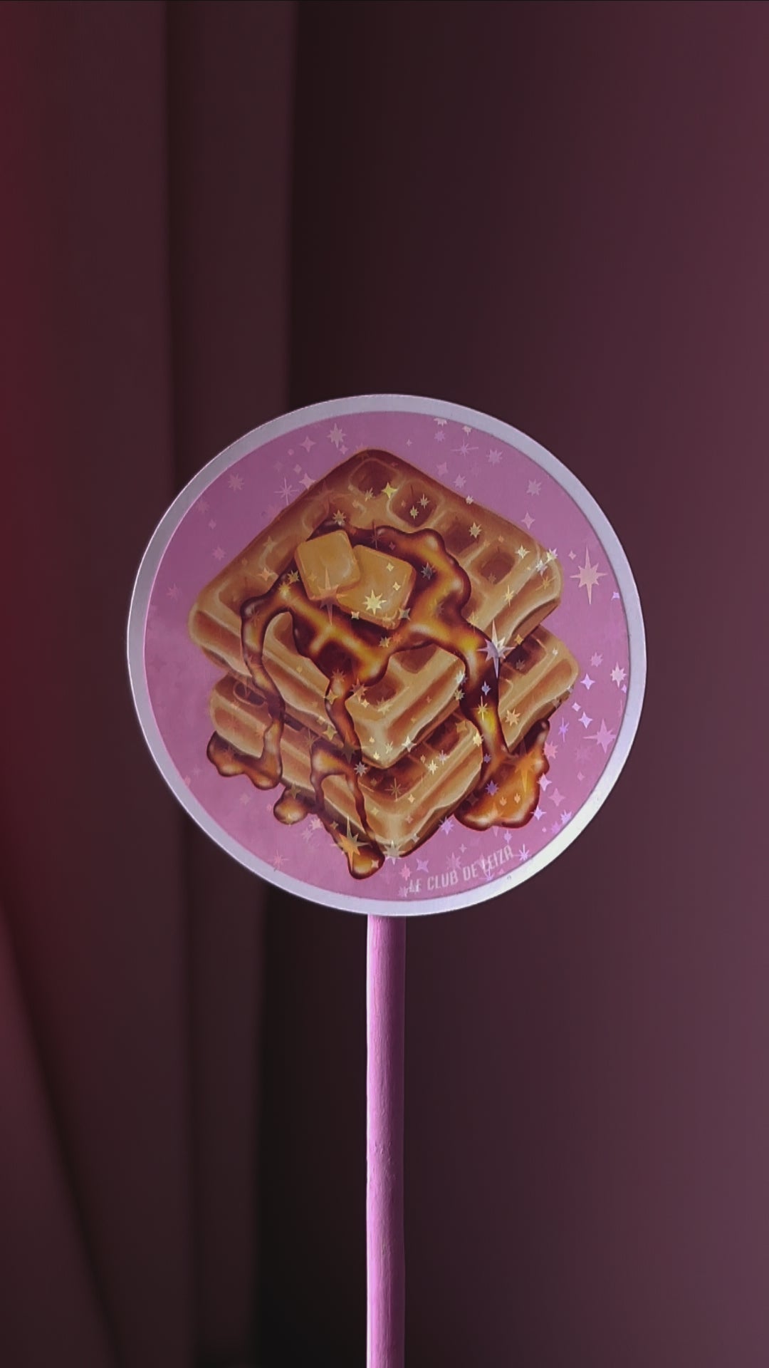 Waffles,Sticker, Holographic, Stars, Vinyl, Glossy, Round, Pink, Yellow, Butter,watercolor, Sirop, Sirup, Food Art, Kawaii, Gauffres, IRL