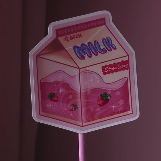 Strawberry, Milk, Fraise,Lait, Cute,Mignon,Stickers,Autocollant, Carton, Kawaii, Pink, Cellphone,video, IRL