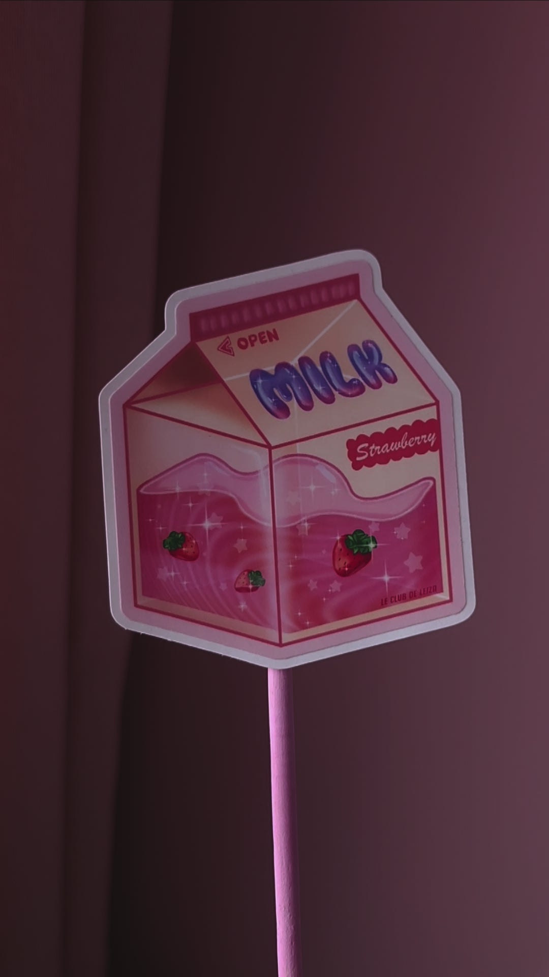 Strawberry, Milk, Fraise,Lait, Cute,Mignon,Stickers,Autocollant, Carton, Kawaii, Pink, Cellphone,video, IRL