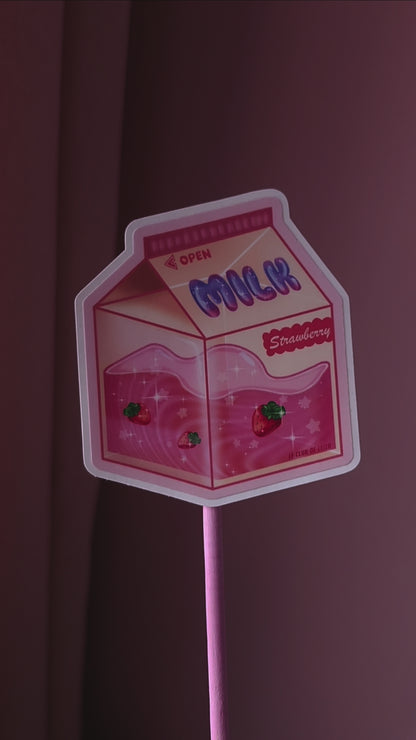 Strawberry, Milk, Fraise,Lait, Cute,Mignon,Stickers,Autocollant, Carton, Kawaii, Pink, Cellphone,video, IRL